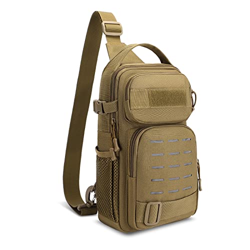 ENJOHOS Bolsa Táctica para Cruzada Pecho Bolsa Molle de Hombro Único para Ejército, Camping, Senderismo, Ciclismo, Caminar y Deportes al Aire Libre,Marrón