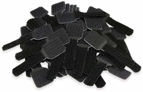 LABEL THE CABLE Self-Adhesive Hook and Loop Cable Holders for Perfect Cable Management - Cable Organisers for Walls & Desks - LTC Wall Straps - Pack of 50 - Black - PRO 3110