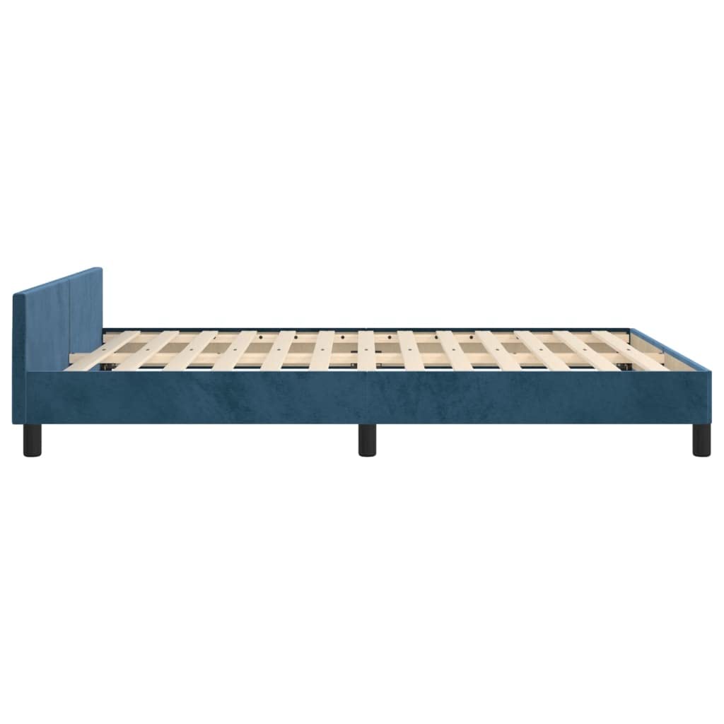 Dunkelblaues Samt Bettgestell 140x190 cm, höhenverstellbares Kopfteil, Stabiler Holzrahmen, für Schlafzimmer Möbel, Komfortables Platform Bett