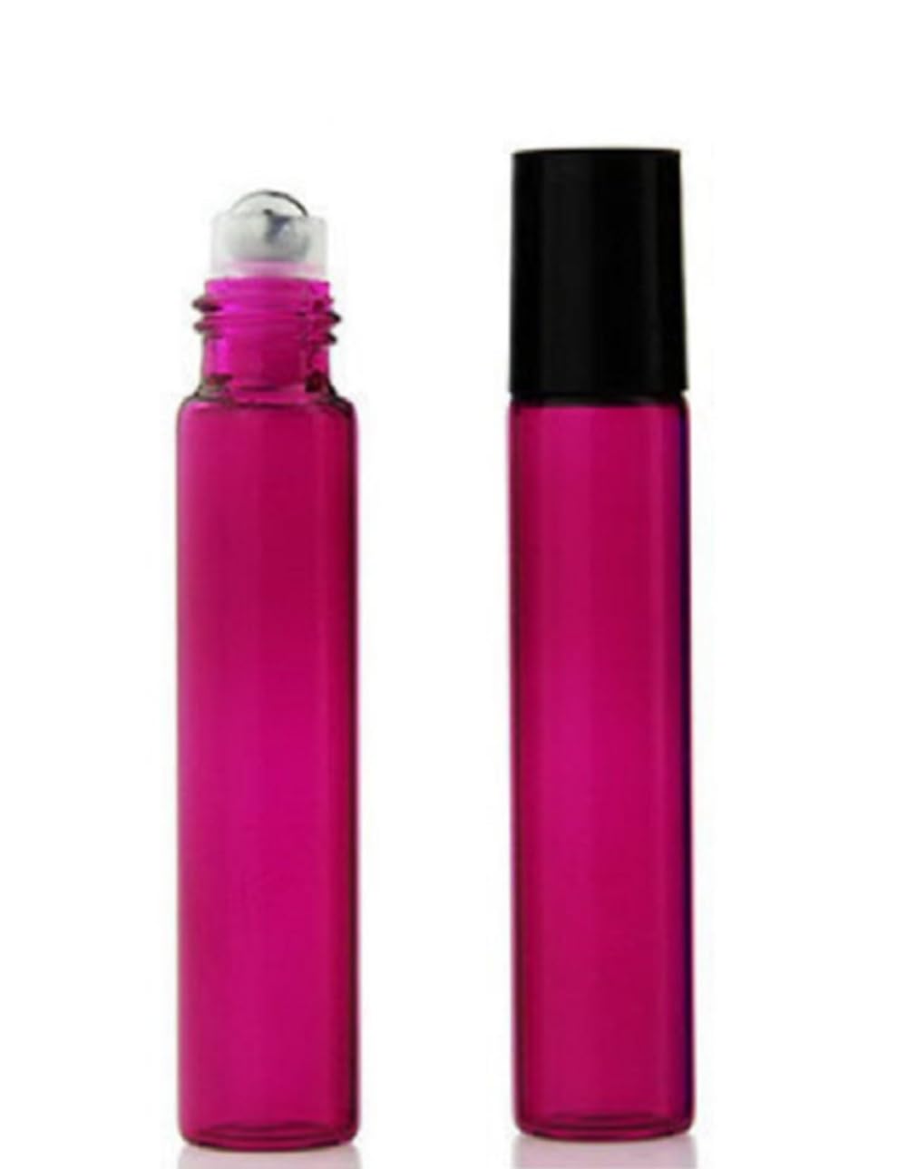 CMJ™ 2 x 10ml Rose Red Roller Ball Empty Bottles Essental Oils Metal Roller Ball Roll On BLACK Lid UK SELLER