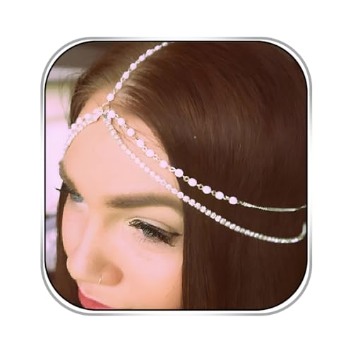 1 Pcs PremiumBoho Pearl Head Chain Vintage Crystal Headpieces Wedding Rhinestone Hair Jewelry Party Festival Hair Accessories for Women and Girls (Gold)