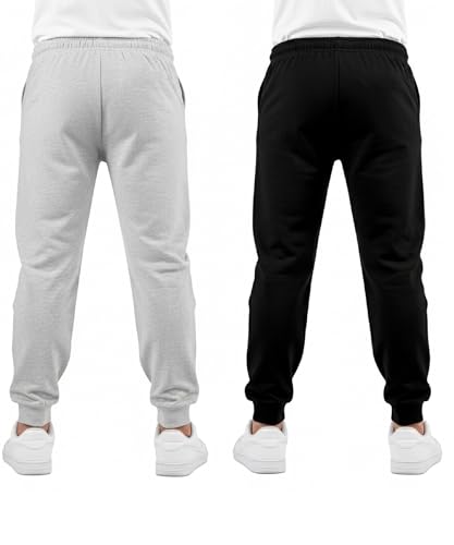 Image of KYDA KIDS 100% Cotton Track Pants for Boys | Premium Printed Soft Single Jersey Fabric | Elastic Waist Loose Fit Summer Full Length with Rib Hem (Pack of 2)