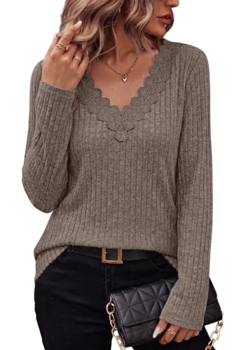 WIHOLL Womens Long Sleeve Tops V Neck Lace Trim Dressy Casual Fall Outfits Sweaters - Image 5