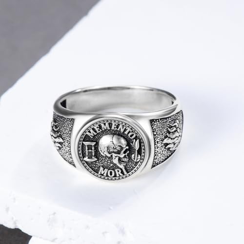 PELOVNY Memento Mori Signet Rings 925 Sterling Silver Gothic Skull Ring Stoic Momento Mori Jewelry Gifts for Men Women2