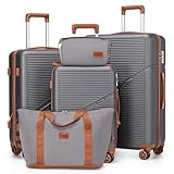 Cosbarn 5 Piece Luggage Sets with Spinner Wheels, Hardshell ABS Suitcase Set with Tsa Lock, Lightweight Hardside Waterproof Travel Suitcases for Men Women, Grey (20'/24'/28')