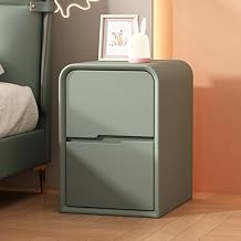 Night Stand with Two Drawers Modern Side Table for Bedroom Cream Nightstand Solid Wood Nightstand with Leather Surface Small Bedside Table Handle-free Bedside Cabinet for Living Room.Green,25x40x47CM