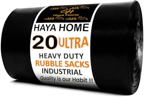 Haya Home 20 Ultra Heavy Duty Rubble Sacks Extra Strong Large Rubble Bags 100 Microns 40 Litre For Builders Garden Kitchen House Office Caterers DIY made from 100% Waste Recycled Material 1 Haya Home 20 Ultra Heavy Duty Rubble Sacks Extra Strong Large Rubble Bags 100 Microns 40 Litre For Builders Garden Kitchen House Office Caterers DIY made from 100% Waste Recycled Material