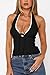 zhaistar Women's Lace Halter Tank Top Deep V Neck Backless Slim Fit Basic Going Out Tops Black M