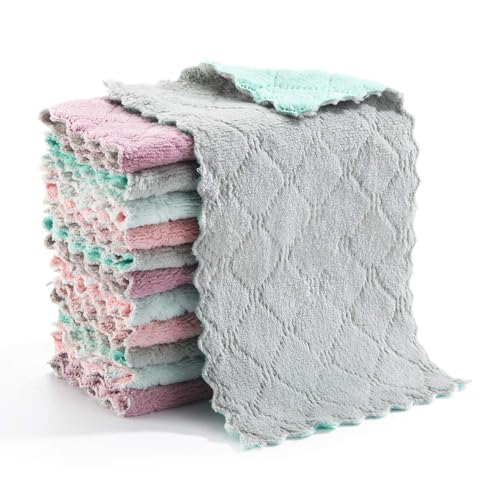 Image of 12 Pack Kitchen Cloth Dish Towels, Microfiber Cleaning Cloth Double-Sided Dish Drying Towel Reusable for House Furniture Table Kitchen Dish Window Glasses10X10 inch Dish Cloth for Cleaning (12)