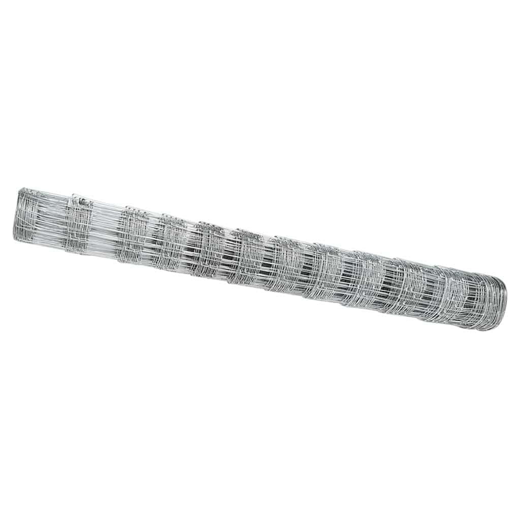 Galvanised Steel Field Fence Silver 25 x 1.2 m Outdoor Garden Fence Roll for Livestock, Patio & Property Border Durable Rectangular Design