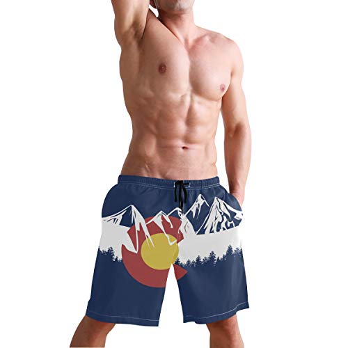 Colorado Flag Mountain Village Day Swim Trunks Summer Beach Shorts Pockets Boardshorts Men Mesh Lining4