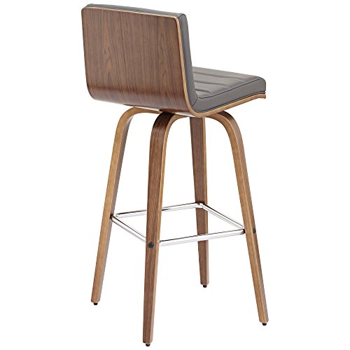 Butaco Armen Living Vienna de madera de nogal con asiento giratorio tapizado en cuero sintético gris moderno 29 1/2" de alto con respaldo y reposapiés para barra de cocina miniatura 5