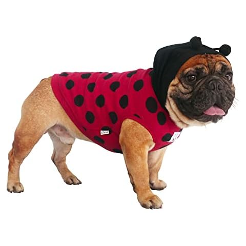 iChoue Ladybird Dog Costumes Hoodie Sleeveless Clothes Shirt Pullover for French Bulldog Pug Boston Terrier -Black and Red Ladybird/L Cover