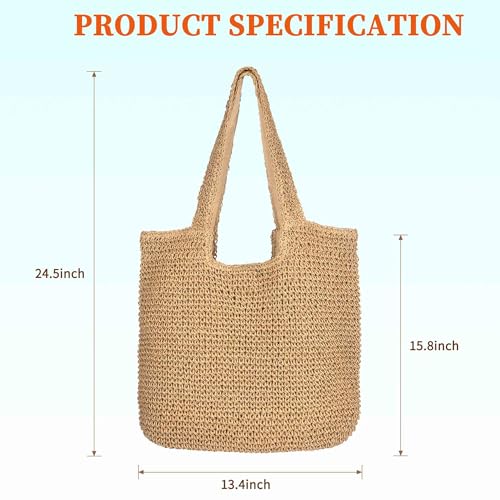 Image of Beach Shoulder Bags for Women,Handwoven Rattan Straw Beach Bag Summer Sea Casual Shoulder tote Basket Bag For Women