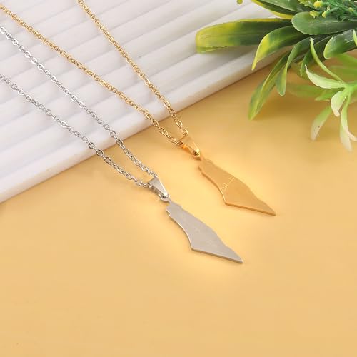 Image of Palestine Necklace Pendant for Women Men Country Map Jewelry Daily Accessories, 18K Gold Plated,Palestine Map, Arabic Palestine, No Gemstone