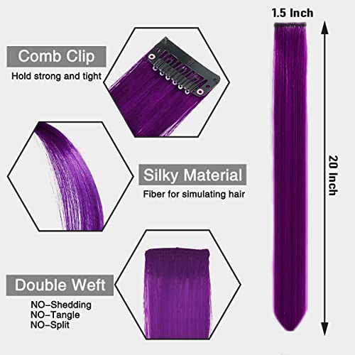 Image of Reusable Coloured Hair Streaks Extensions For Women Hair Coloured Hair Extension For Girls Set of 2 Pcs (Purple)