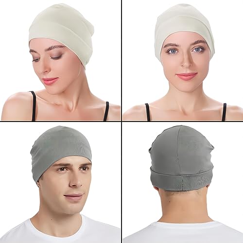 Image of Headshion Cotton Skull Caps for Men Women,2-Pack Lightweight Beanie Sleep Hats Breathable Helmet Liner