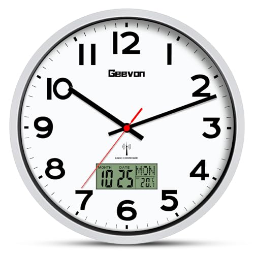 Geevon Horloge murale DCF sans bruit de tic-tac - 30,5 cm avec affichage de la température et du...