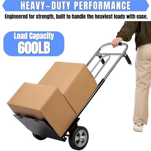 Folding Hand Truck Dolly - 600 LB Capacity, Heavy-Duty Wheels and Compact Design for Moving Heavy Loads in Warehouses, Offices, Homes, and Shopping