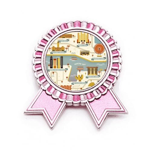 Pin's vintage Singapour médaille rose en métal M, le cadeau rétro parfait