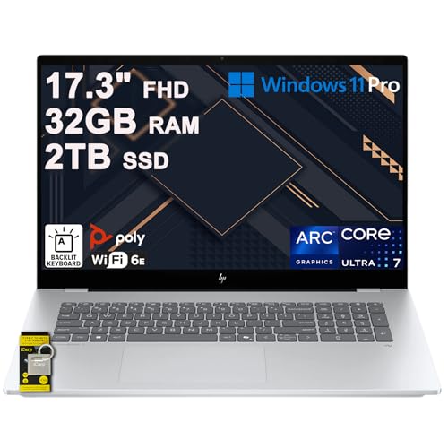 HP OmniBook 7 Laptop 17.3' FHD Touch (400nits 100% sRGB) Intel 8-core Ultra 7 258V (Up to 47 AI Tops) 32GB RAM 2TB SSD Backlit Thunderbolt for Creator Designer Business Professional Win11Pro ICP Hub