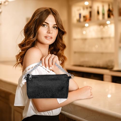 Women Crossbody Bag Rhinestone Bling Evening Clutch Bag,Ladies Handbag Glitter Messenger Bag Sparkly Rhinestone Purses,Women's Bling Shoulder Bags for Banquet Wedding Party,Black4