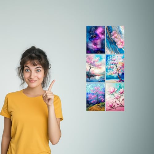 Image of SiddArtify Floral Abstract Art Print Set - Pink Purple Blue & Gold - Set of 2-4x6 Inch - Board (Pack of 6) - Sticker (Pack of 6) Wall Room Decoration art Poster Prints