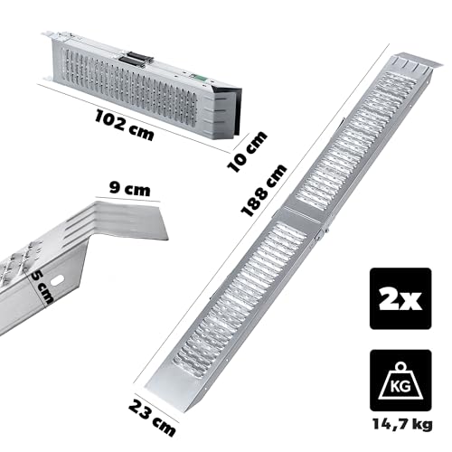 KADAX Faltbare Auffahrrampe bis 400 kg, 2 Stück, Rampe aus Stahl für Anhänger, Laderampe für Motorrad, Verladerampe klappbar, Auffahrrampen, Rampen