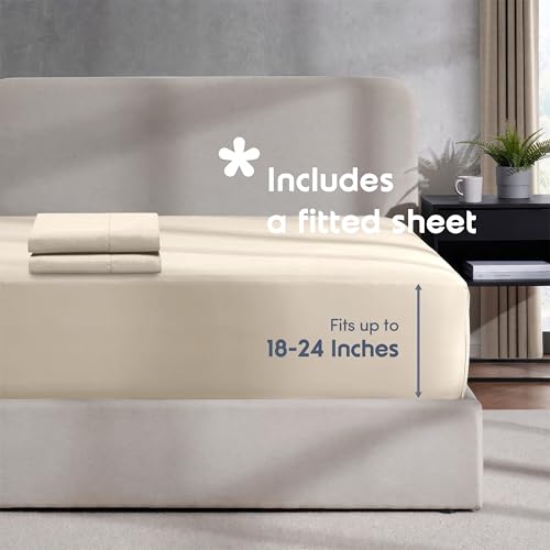 Image of Hearth & Harbor Linen Duvet Cover with Fitted Sheet King Size | 4 Piece Soft Double Brushed Bedding Set, Button Closure, 1 Duvet Cover 104x90 Inches, 1 Fitted Sheet, 2 Pillow Shams