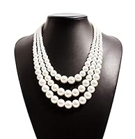 JKJF 1920s Perlen Halskette Multi Schichte Perlen Kette 3 Reihen Perlen Halsband Elegant Modische Imitation Perlen Kette Retro Fasching Kostüm Zubehör für Frauen und Mädchen