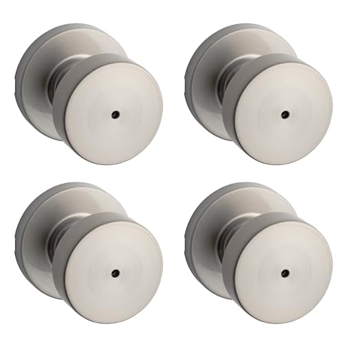 Image of Kwikset Pismo Interior Round Privacy Door Knob with Lock, Door Handle for Bathroom and Bedroom, Satin Nickel Keyless Push Button Lock Doorknob