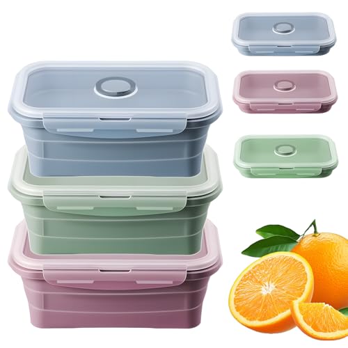 Eulihent Lot de 3 Boîtes de Conservation Pliables en Silicone de 550 ml - avec Couvercle, Parfaites pour le Camping, les Pique-Niques, le Bureau et la Cuisine