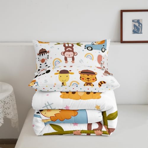 Image of Feelyou Rainbow Giraffe Comforter for Kids Full Size Tiger Monkey Comforter Set Boys Girls Cartoon Rainbow Comforter Kawaii Duvet Insert Bed Set 3Pcs