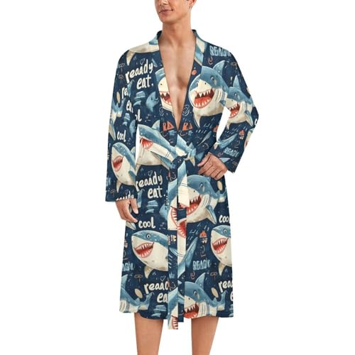 Peignoir de bain léger homme requin dessin animé en coton et microfibre pour la douche