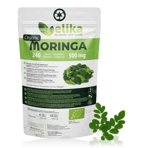 Moringa Oleifera Elikafoods® BIO. 240 comprimés 500 mg. Super aliment naturel: vitamines, protéines, minéraux, antioxydants. Energisant naturel. Végétalien, sans gluten et sans additifs.