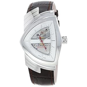 Hamilton Watch Ventura Swiss Automatic Watch 34.7mm x 53.5mm Case, Silver Dial, Brown Leather Strap (Model: H24515551)