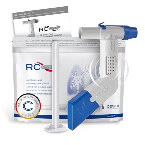 CEGLA RC-Cornet PLUS Atemtherapiegerät reduziert Husten, löst Schleim, lindert Atemnot – Anschluss für Inhalationsgeräte zur Inhalation integriert, befreit untere Atemwege, hilft leichter zu atmen