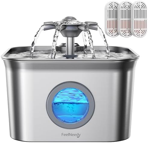 2.8L Fuente para Gatos Acero Inoxidable con 3 Filtros, FEELNEEDY ...