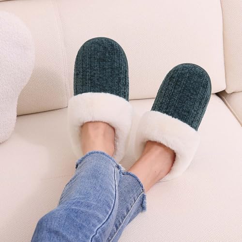 Image of Evshine Warm Knit House Slippers for Women Comfy Wool-Like Lined Chenille Slippers with Memory Foam and Indoor Outdoor Soles