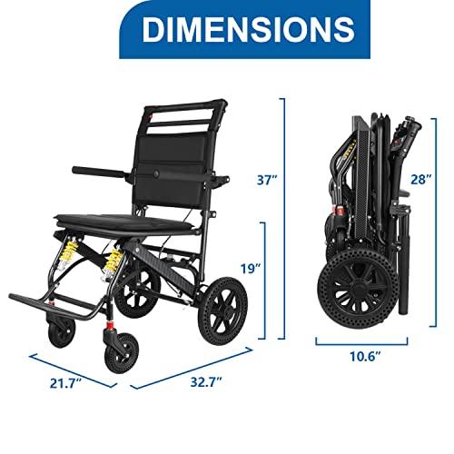 Broobey 2023 New Lightweight Portable Folding Transport Wheelchair Weight Only 21Lbs, Lightweight Transport Travel Chair Support 220Lbs, Aluminum Wheelchair For Adults And Seniors #TOP2