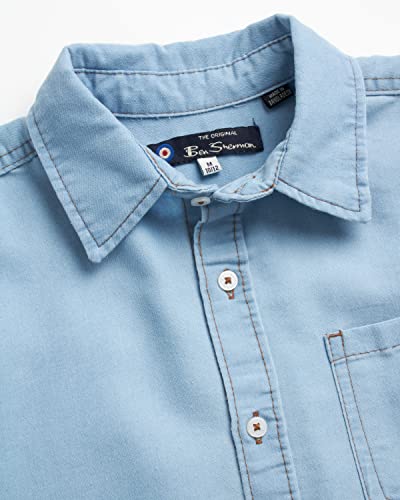 Ben Sherman Boys' Shirt - Casual Short Sleeve Button Down Collared Shirt (Size: 4-18), Size 10-12, Light Denim #TOP2