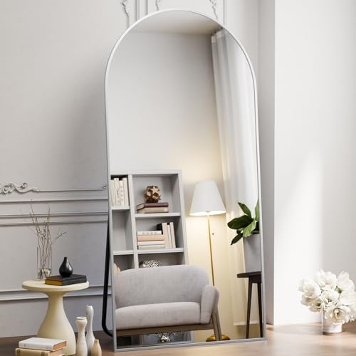 Image of Koonmi 30 inchx71 inch Arched Full Length Mirror, Silver Large Floor Mirror with Aluminum Alloy Frame, Standing Hanging or Leaning Wall-Mounted Full Body Mirror for Living Room and Bedroom