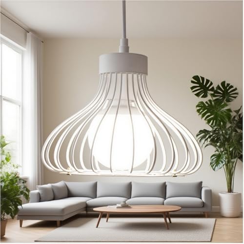 Vintage Blanco Iluminación Colgante de Jaula - Industrial Metal Pantallas de Iluminación 60W Colgante de Luz, E27 Moderna Lámpara de Techo Ideal para Comedor, Salón, Restaurante