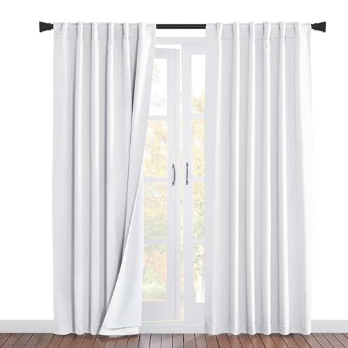NICETOWN Sound Barrier 100% Blackout Divider Curtains 84", Noise, Heat and Cold Blocking Drapes with Felt Fabric Lining for Noise Reducing/Nursery/Daytime Sleep/Bedroom (Beige, 2 PCs, 52" Wi