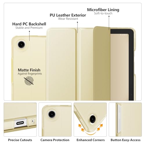 Image of MoKo Trifold Case for Galaxy Tab A9 Plus /A9+ 11 Inch 2023, Champagne Gold | Slim Stand Hard PC Translucent Back Shell Smart Cover, Auto Sleep /Wake, Light, Anti-scratch, 2 Adjustable Angle