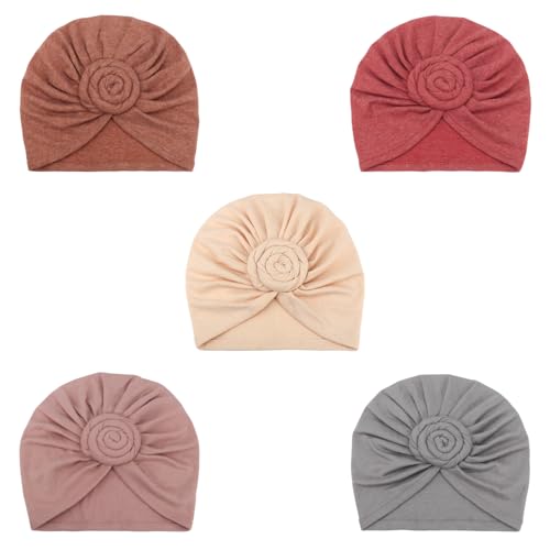 Image of DRESHOW 5 Pack Knotted Headwraps for Women African Turban Pre-Knotted Beanie Headwraps Hair Covers