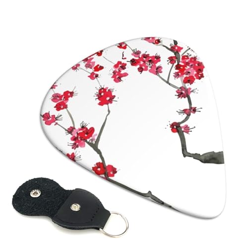 ギターピック 桜 桜の木 ピンク 和柄 エレキギター ウクレレ ベース用ピック 6枚セット 3種厚み Abs素材 革収納バッグ付き 耐久性 携帯便利 ギター専用 贈り物 厚さ0.96mm