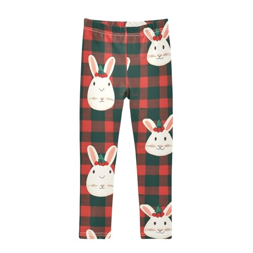 Rabbit Face Checked Girls Leggings Athletic Pants Tights Stretch Bottom