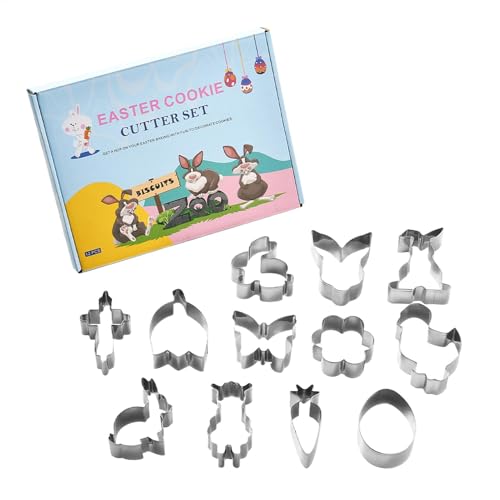 - Juego de cortadores de galletas, moldes para galletas | Conejito Mariposa Zanahoria Huevo Moldes n Moldes de Fondant de Acero Inoxidable | Moldes para Fondant de Acero Inoxidable 12 Piezas Fácil de