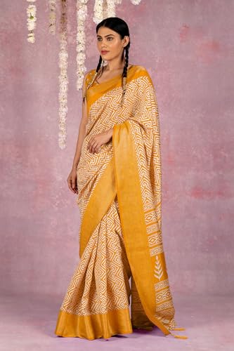Image of MIRCHI FASHION Women's Cotton Blend Bagru Batik Blocks Printed Saree with Blouse Piece